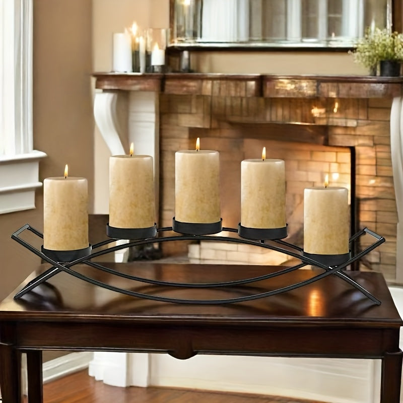 HAOYIER 5-Tier Modern Black Metal Candle Holder Stand with Sturdy A-Frame Design - Heavy-Duty Tabletop Candlestick for 5 Candles (Candles Not Included) - Elegant Centerpiece for Dining Table, Mantel, Weddings & Home Decor - S