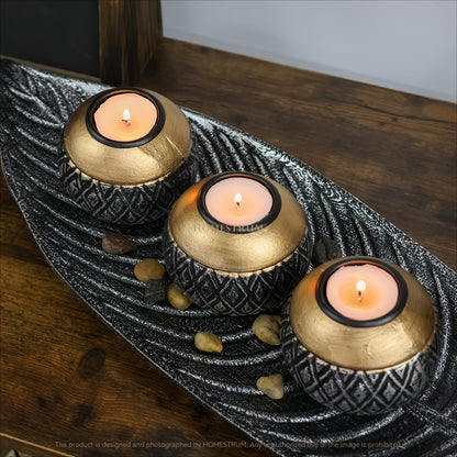 Leaf Harmony — Set de Portavelas de Madera con Bandeja y Esferas