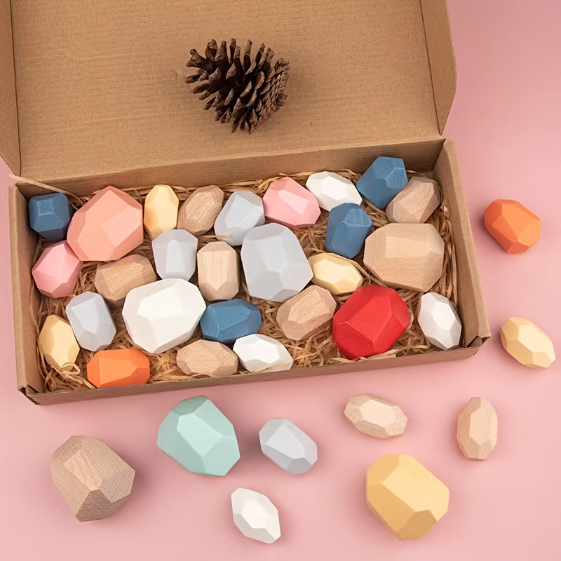 36pcs Wooden Sorting Stacking Stones for Party Activities for Halloween, Christmas Event & Party Supplies