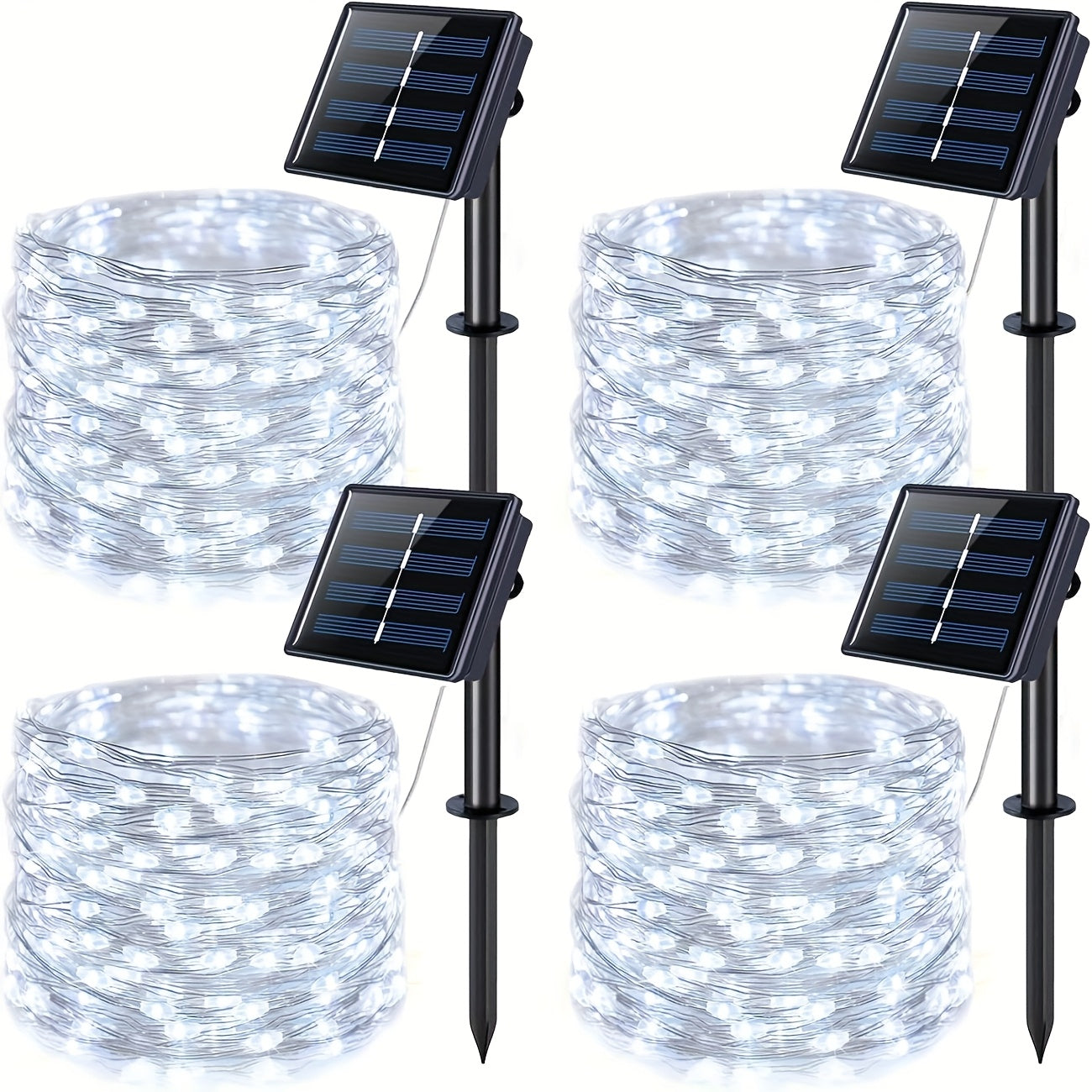 4pcs Solar Fairy Lights Outdoor, 11.98meter 100LED Solar String Lights with 8 Modes, Landscape Lighting and Torches for Yard, Garden, Wedding Party Decor, Warm White/White/Multicolor,, Solar-Powered & Light Sensor Control, Ou