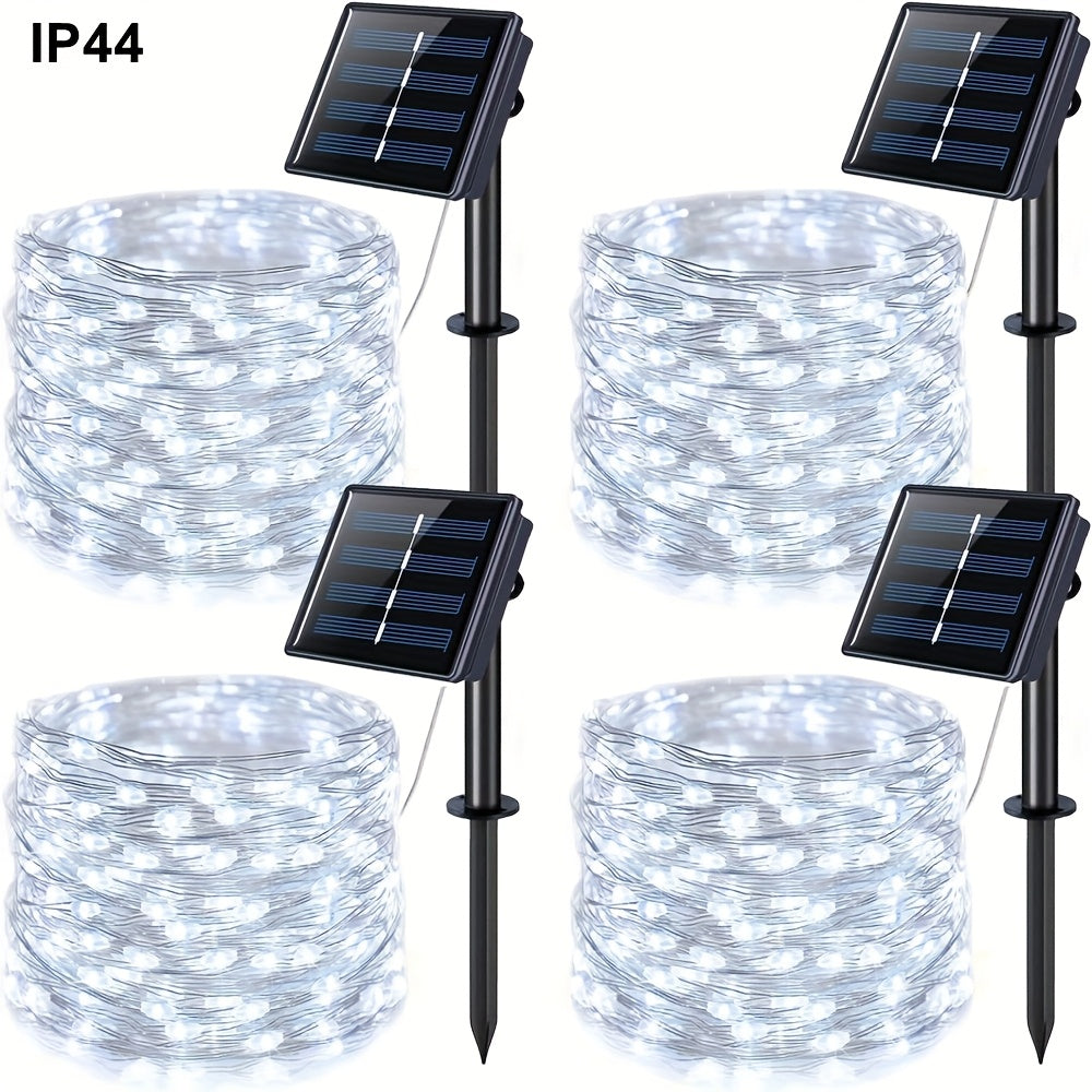 4pcs Solar Fairy Lights Outdoor, 11.98meter 100LED Solar String Lights with 8 Modes, Landscape Lighting and Torches for Yard, Garden, Wedding Party Decor, Warm White/White/Multicolor,, Solar-Powered & Light Sensor Control, Ou