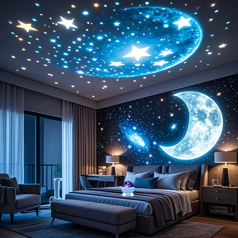LunaNova YETHKE — Proyector de Luz Nocturna con Estrellas y Luna (Rotación 360°, USB, Multicolor)