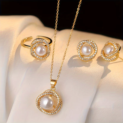 Pearl Luxe — Set de Joyería con Perlas Imitación (4 Piezas)