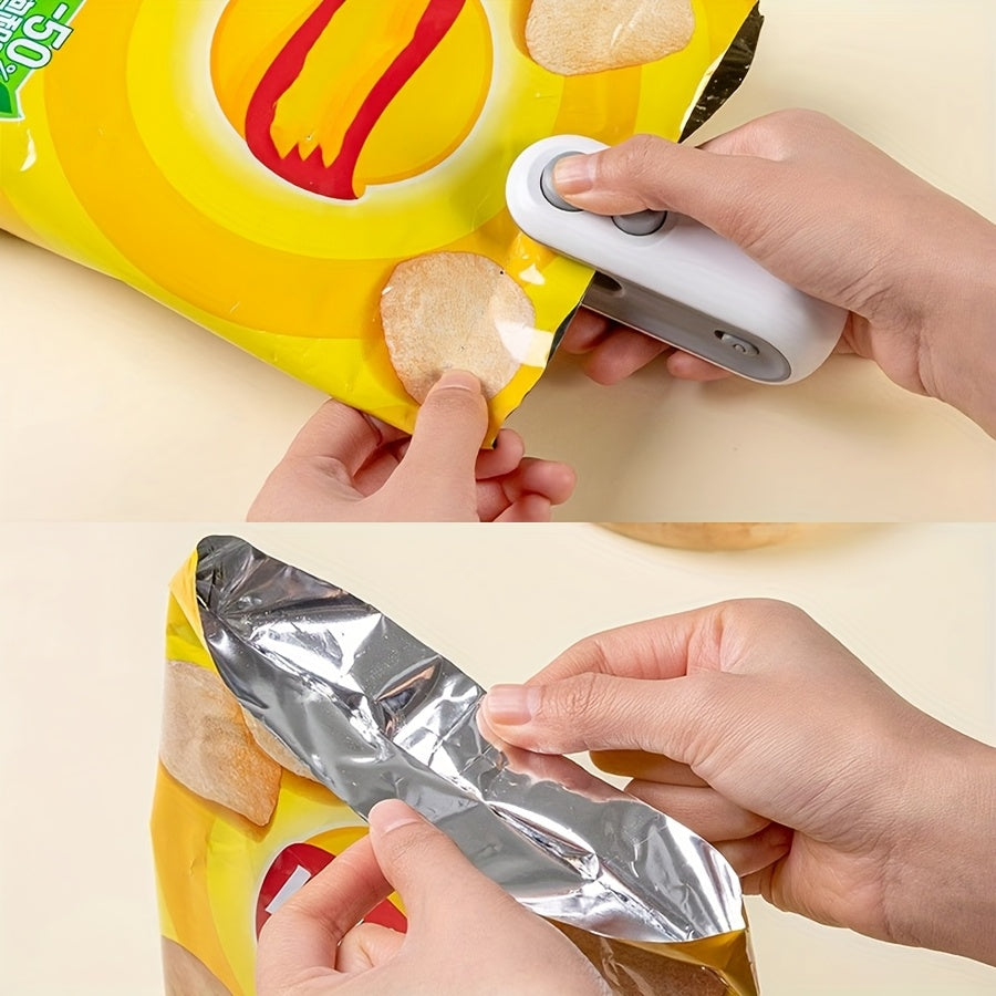 1pc Snack Packaging Bag Sealer with Built-in Lithium Battery USB Rechargeable Mini Household Sealer, Portable Mini Sealer for Picnic and Travel, Hand Press Plastic Sealing Machine, Cling Film Bag, Cookie Bag, Snack Bag, Reusa