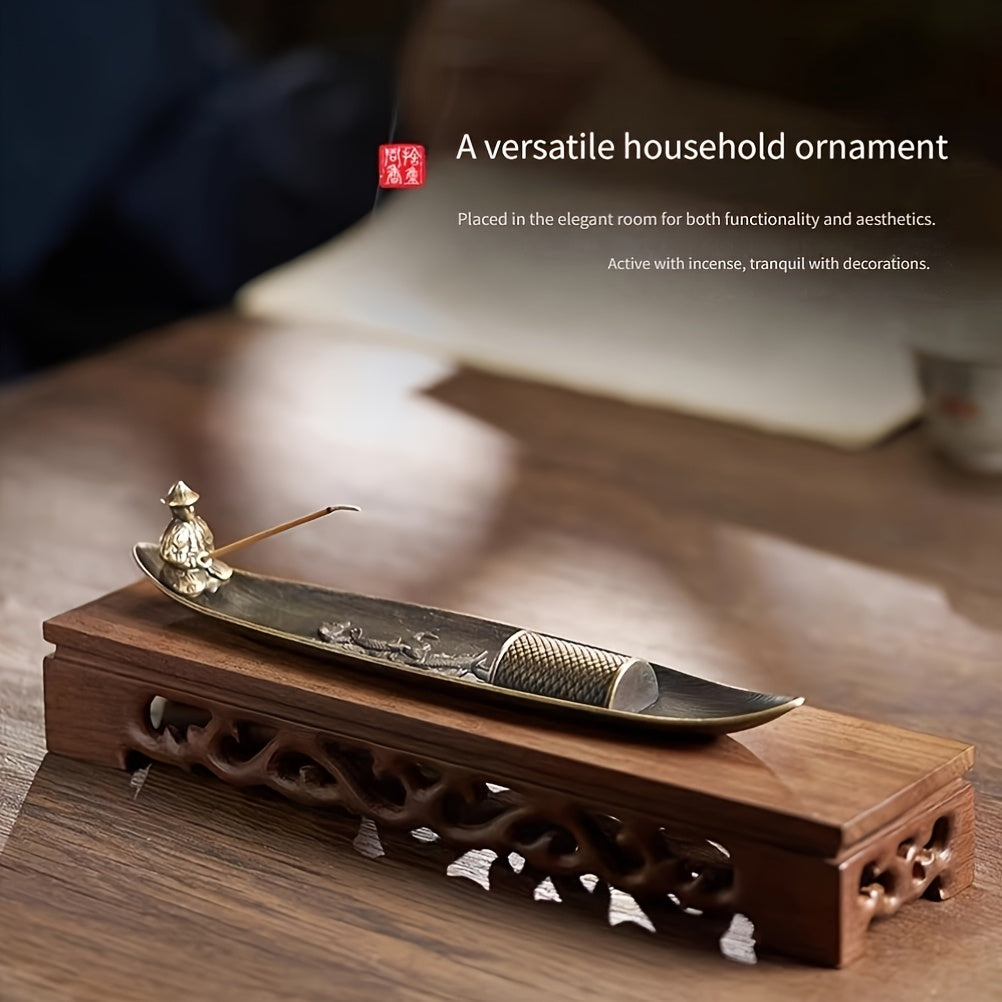 Traditional Metal Boat-Shaped Incense Burner with Intricate Dragon Design - Ideal for Christmas, Halloween, Easter, Hanukkah, Thanksgiving Home Decor - No Electricity Needed, Holiday Decor Accessory|Traditional Aesthetic|Deta