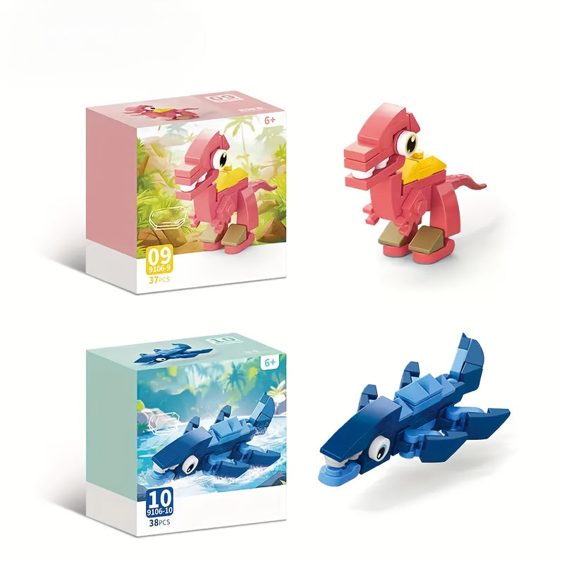 10-in-1 Mini Animal Dinosaur Series Building Block Set, Christmas Gift Assembly Toy with T-Rex Pteranodon Triceratops Ankylosaurus Ceratosaurus Mosasaurus Diplodocus Models, 371pcs for 10 Small Figures or 1 Large Model