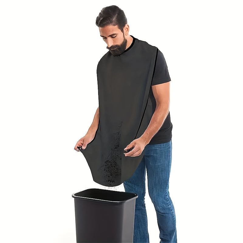 1pc Men's Beard Shaving Apron - Black Polyester Hair Catcher with Suction Cups - Durable Cleaning Bib for Barbers and Razors - Easy to Clean and Secure Fit
