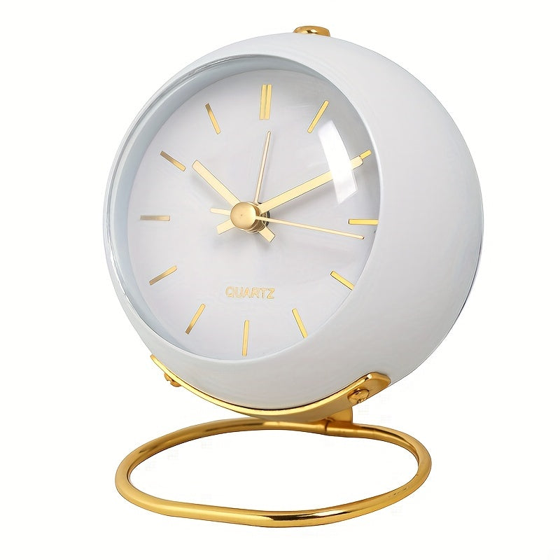 Silent Nordic-Inspired Desk Clock with Luminous Hands - Battery Operated, Metal Round Alarm Clock for Students and Home Decor