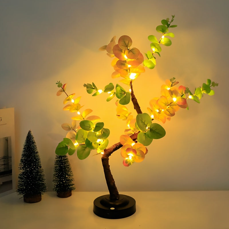 Shenzhi Tech Tree Lamp, Tabletop Bonsai Eucalyptus Tree Light, DIY Artificial Table Lamp, Battery/USB Powered Room Decor Aesthetic Night Light for Living Room Bedroom Christmas Home Gifts, Bedroom Lighting, Home Decor Lamp, B