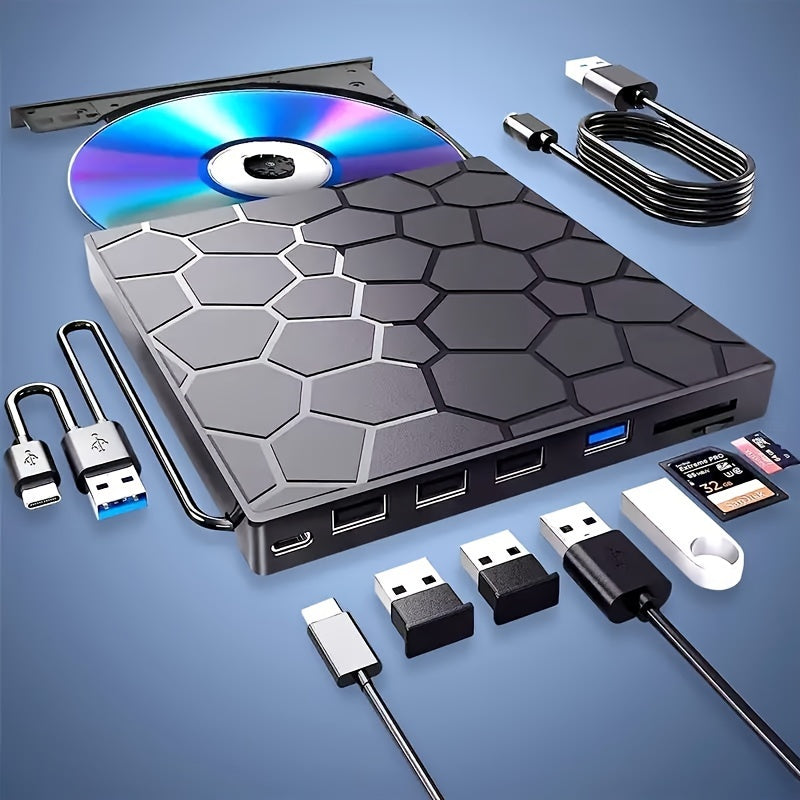 SlimBurn 8 — Unidad Externa CD/DVD 8 en 1 USB 3.0 para Laptop y PC