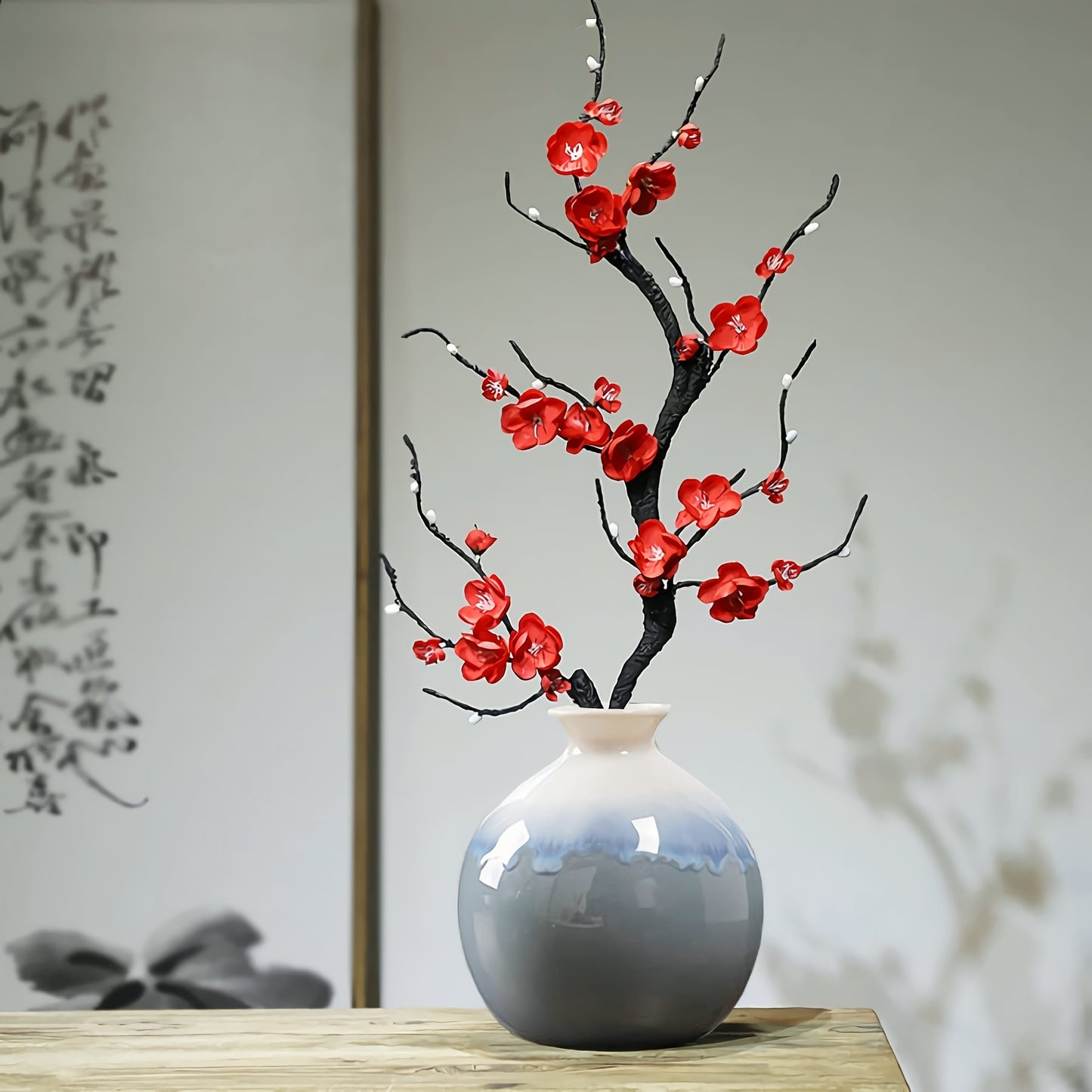 TrioZen VA — Set de 3 Jarrones de Cerámica Pequeños (Estilo Boho Minimalista, Patrón de Pintura en Tinta)