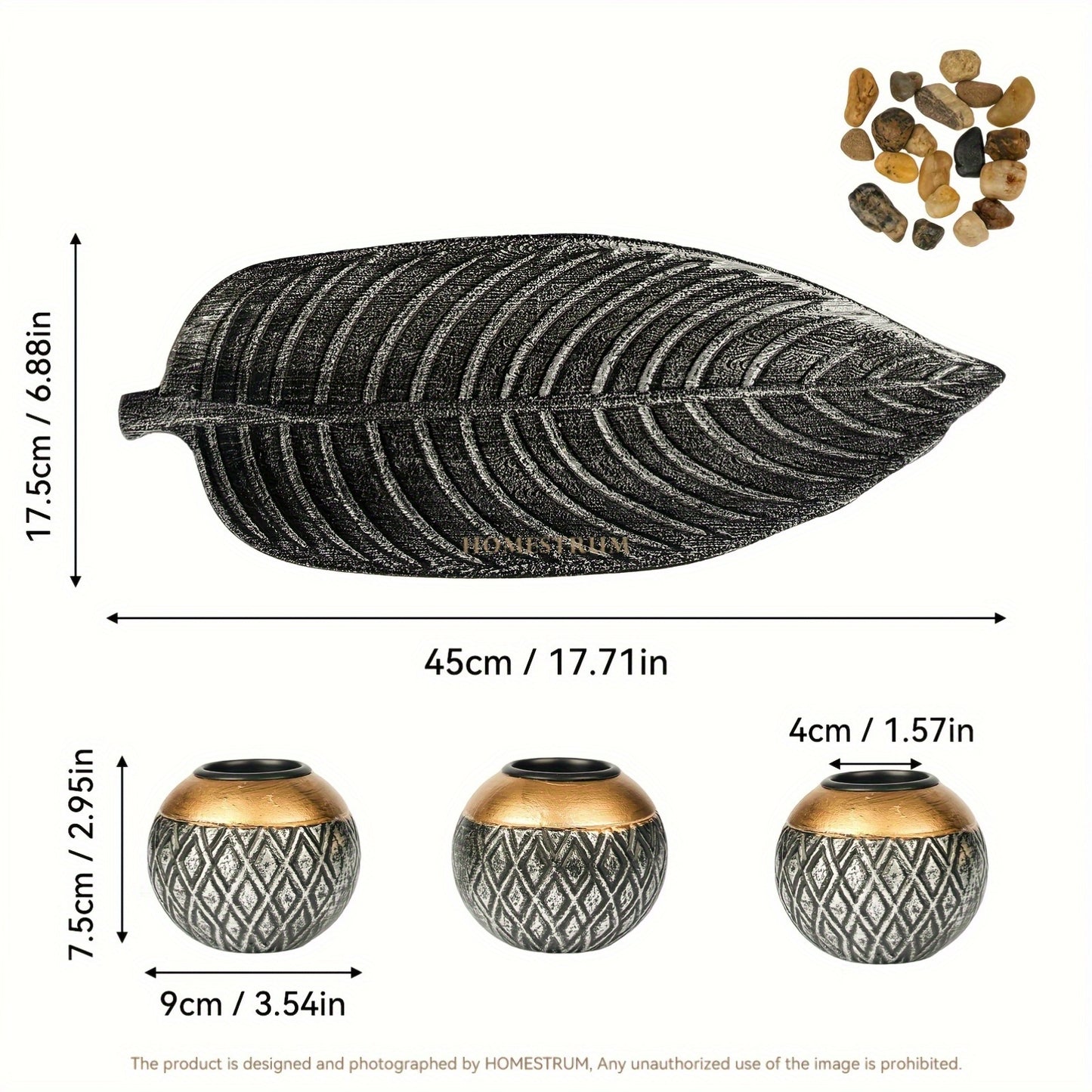 Leaf Harmony — Set de Portavelas de Madera con Bandeja y Esferas