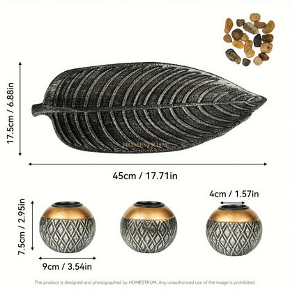 Leaf Harmony — Set de Portavelas de Madera con Bandeja y Esferas