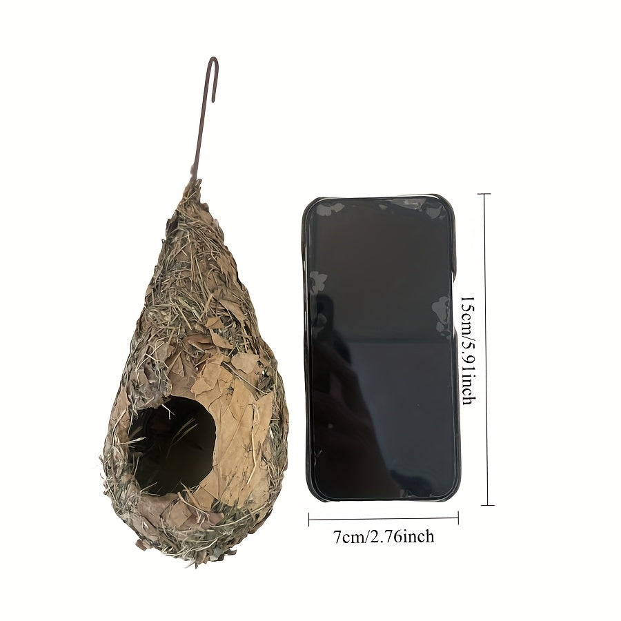 Hand-Woven Style Plastic Hanging Bird House for Hummingbirds - No Electricity Needed, Durable Outdoor Roosting Nest with Natural Grass Texture, Easy Installation for Garden & Yard Decoration
