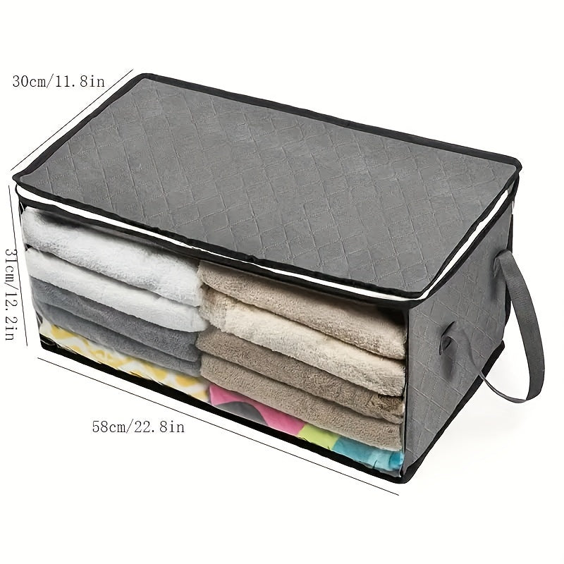 54.02 L Large Capacity Foldable Storage Box, Gray, Rectangular, Modern Style, Durable Fabric, Transparent Window, Sturdy Handle, Multi-Purpose, Suitable for Wardrobe, Dormitory, Home Organization, Clothes, 24-Hour Bedding, Pi