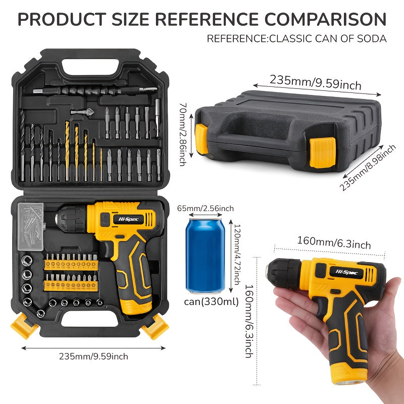 Hi-Spec 8V Cordless Electric Tool Set with Lithium-Ion Battery & Charger, Cordless Drill/Driver, Impact Driver, Screwdriver Kit, Wrench Set, Impact Socket Set, Torx Bits, Power Tool Kit with Carrying Case - Heavy-Duty All-in-