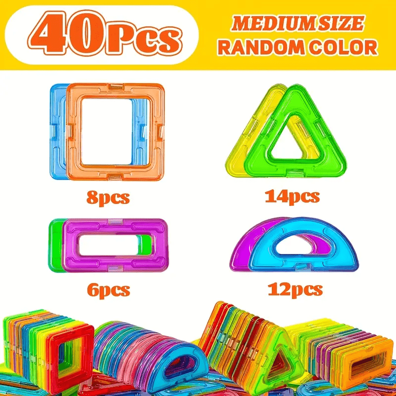 Large Magnetic Building Blocks STEM Educational Set with Storage Bag - 3D Architectural Construction for, Creative Learning Gift with Interlocking Rods, Squares, Triangles & Curved Brackets - Birthday/Christmas/Halloween Gift