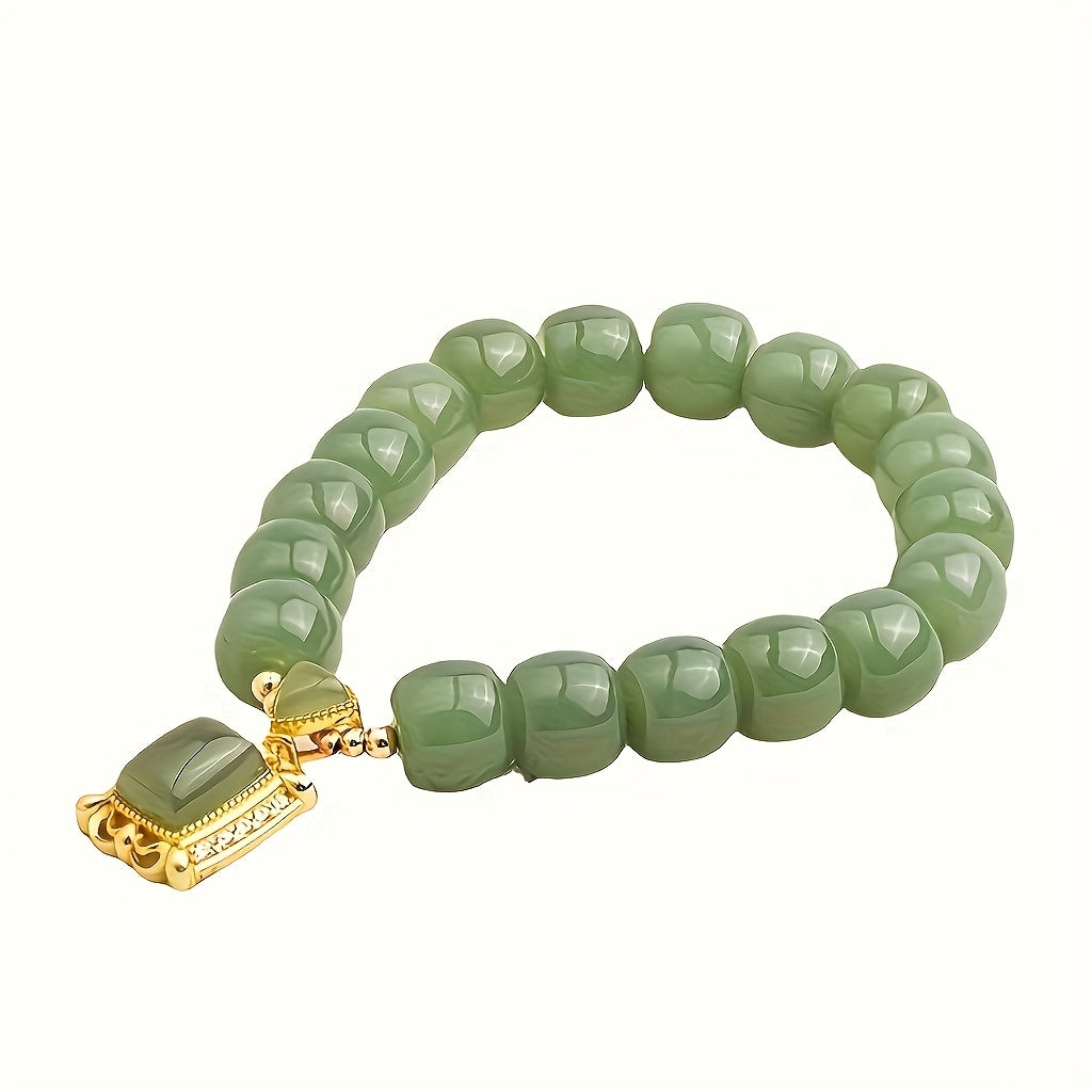 Elegant Jade Bead Bracelet with Faux Jade Pendant, Versatile Fashion Accessory for Daily Wear and Special Occasions, Suitable for 11 Festivals