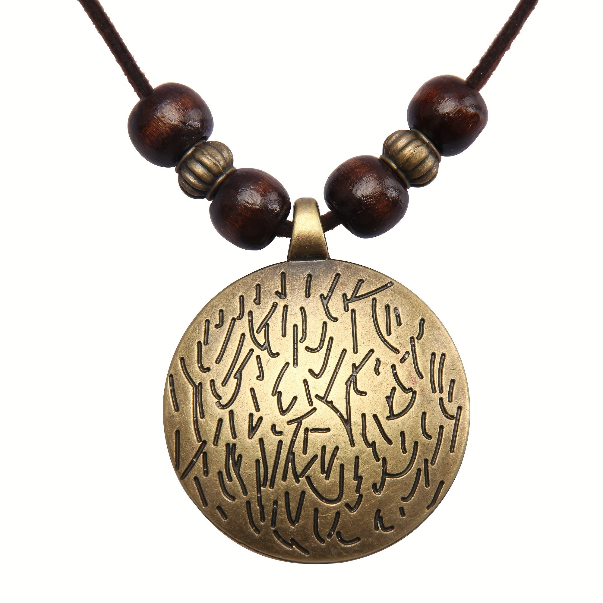 Bohemian Vintage Wooden Bead Necklace with Zodiac-Inspired Spiral Design - 12 Bead Long Chain Necklace for Women, Earthy Brown Boho Jewelry for Casual & Formal Outfits
