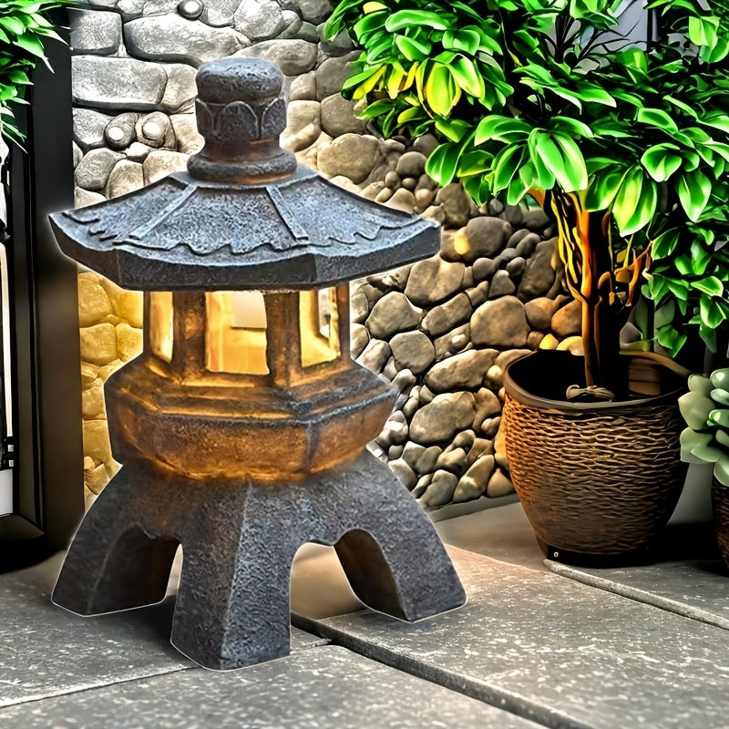 LuzZen CV — Farol Solar Japonés en Forma de Pagoda (Decoración Exterior IPX4, 1 Unidad)