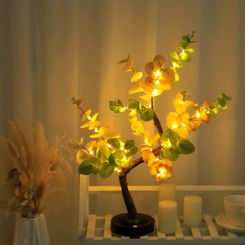 Shenzhi Tech Tree Lamp, Tabletop Bonsai Eucalyptus Tree Light, DIY Artificial Table Lamp, Battery/USB Powered Room Decor Aesthetic Night Light for Living Room Bedroom Christmas Home Gifts, Bedroom Lighting, Home Decor Lamp, B