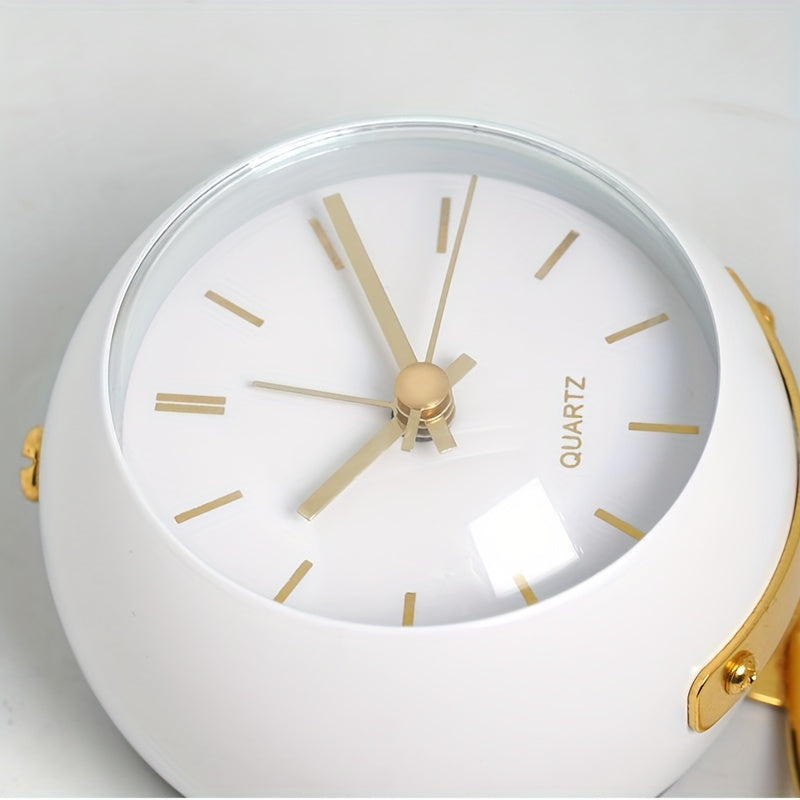 Silent Nordic-Inspired Desk Clock with Luminous Hands - Battery Operated, Metal Round Alarm Clock for Students and Home Decor