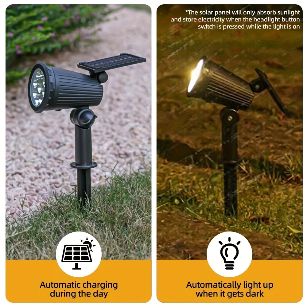 2pcs 9 LED Solar Spot Lights, IP65 Outdoor RGB Solar Landscape Lights Brightness Adjustable for Garden Yard Trees Backyard Driveway Patio Lawn Decoration Street Lamp Spotlight
