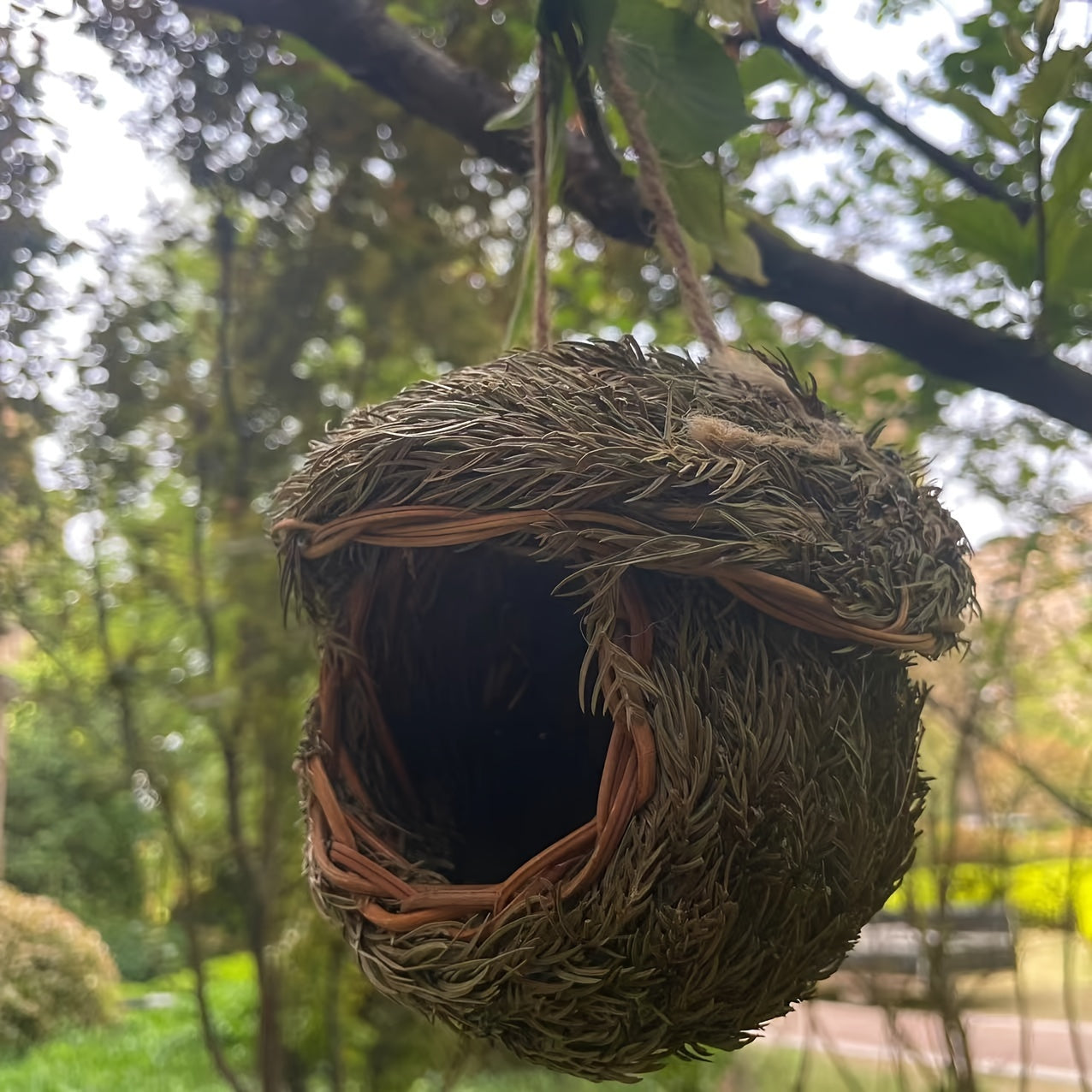 1pc Handmade Grass Bird Nest, Pine Needle Woven Parrot Nest Pearl Bird Nest Warm And Coldproof, Small Pet Ideal Hideout, Pastoral Yard Aerial Charm Round Bird House, Bird Nesting Box