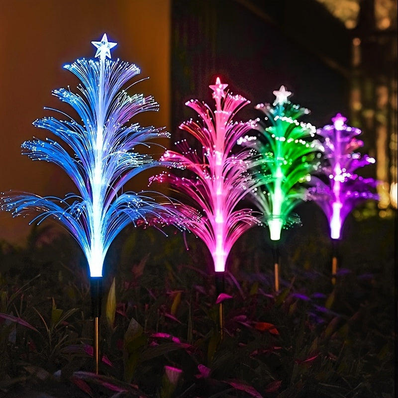 2pcs Solar Five-layer Jellyfish Star Lights, Seven-color Christmas Tree Lights, Outdoor Garden Lawn Floor Flower Arrangement Decoration Lights, Yard Festival Atmosphere Party Decoration Atmosphere Lights