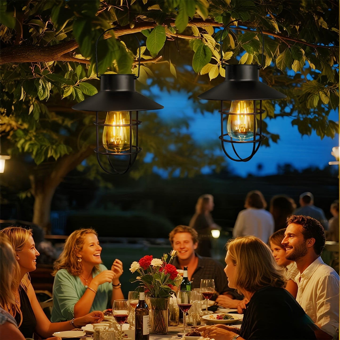 SolarGlow Vintage — Set de 2 Faroles Solares LED Colgantes para Exterior (Negro)