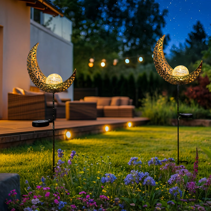 BEAKJEONG Solar-Powered Outdoor Moon Light with Motion Sensor & 3D Glowing Moon Effect - IP65 Waterproof & Rustproof Metal/ABS Construction, 39.88cm Large Solar Garden Lamp for Pathway, Patio, RV, Camping - Warm White LED Moo