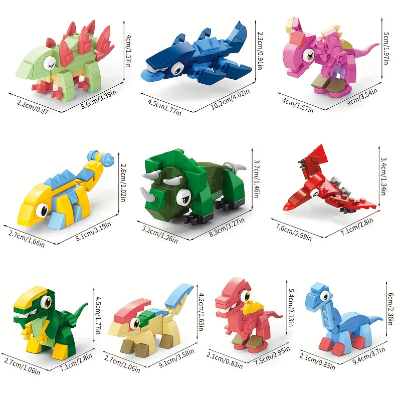 10-in-1 Mini Animal Dinosaur Series Building Block Set, Christmas Gift Assembly Toy with T-Rex Pteranodon Triceratops Ankylosaurus Ceratosaurus Mosasaurus Diplodocus Models, 371pcs for 10 Small Figures or 1 Large Model