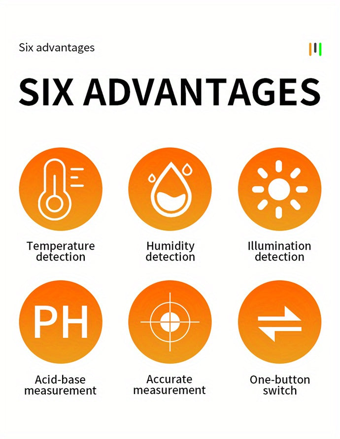 EcoSense CZDANG — Medidor de Suelo 3 en 1 sin Batería (Humedad, pH y Luz Solar)