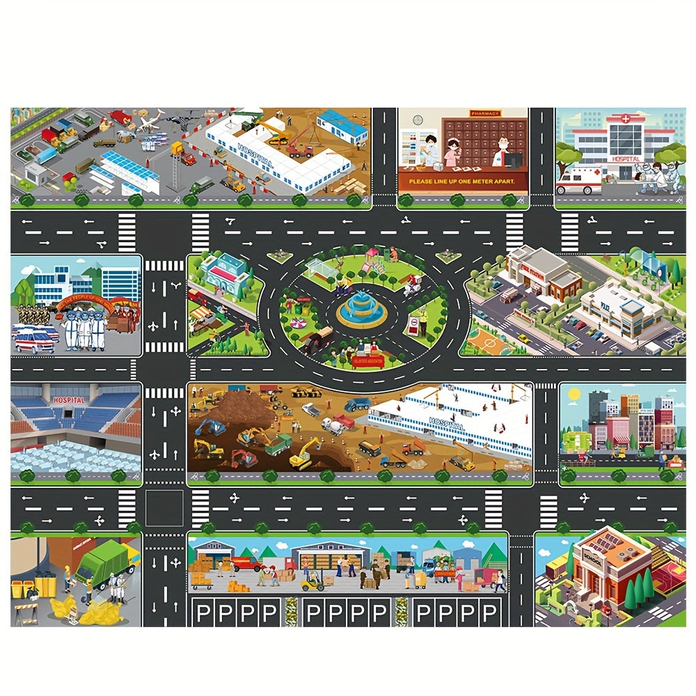 Popular Game City Theme City Traffic City Epidemic Prevention Engineering Map Field Scene Map Big Map Traffic Car Game Mat Non woven Fabric with Coating Waterproof and Moisture proof Mat