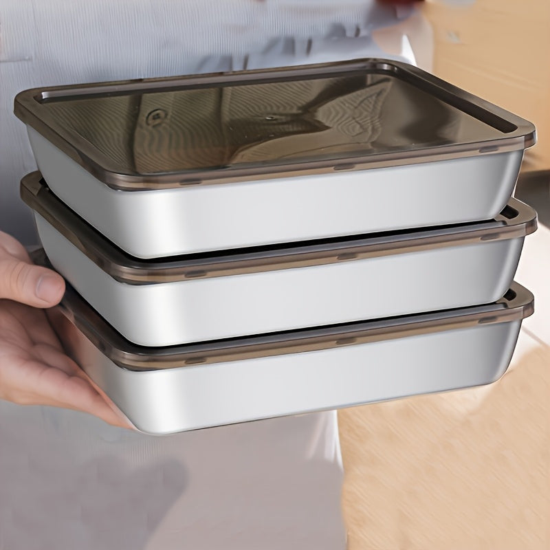 3pcs Stainless Steel Food Storage Containers, Leakproof, BPA-Free, Reusable, Easy to Clean, Stackable, Use Without Electricity, Made of Material That Can Be Used for Food Contact, with Kitchen Organizer for Refrigerator, Free
