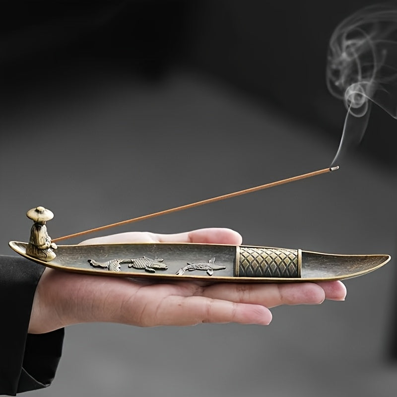 Traditional Metal Boat-Shaped Incense Burner with Intricate Dragon Design - Ideal for Christmas, Halloween, Easter, Hanukkah, Thanksgiving Home Decor - No Electricity Needed, Holiday Decor Accessory|Traditional Aesthetic|Deta