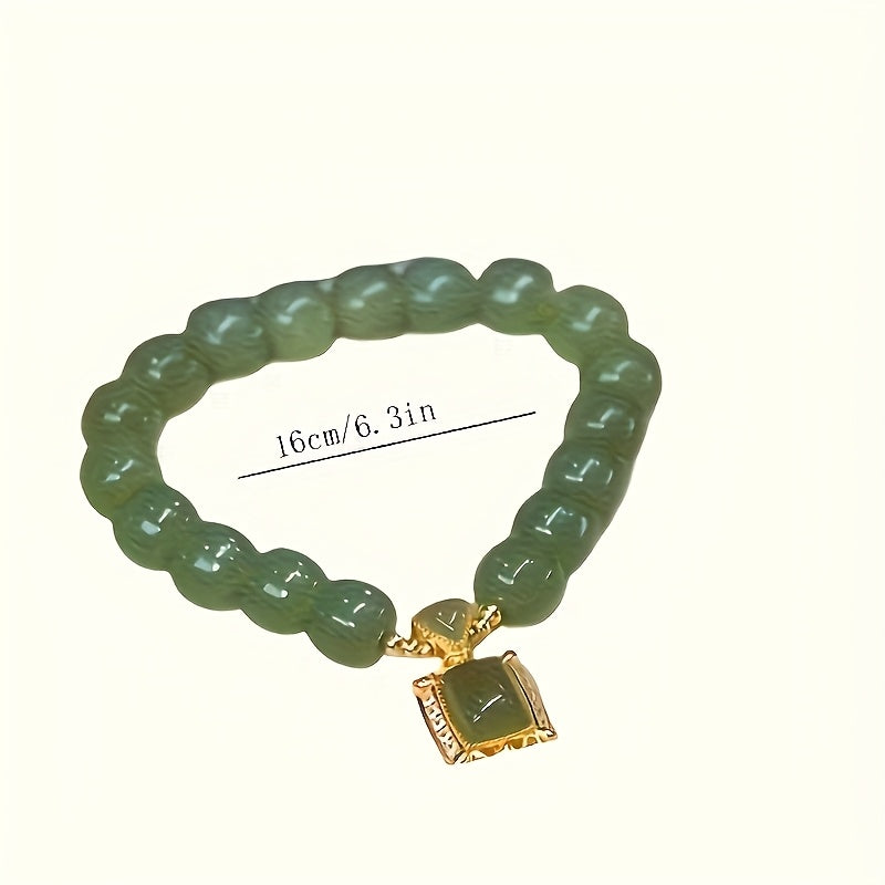 Elegant Jade Bead Bracelet with Faux Jade Pendant, Versatile Fashion Accessory for Daily Wear and Special Occasions, Suitable for 11 Festivals