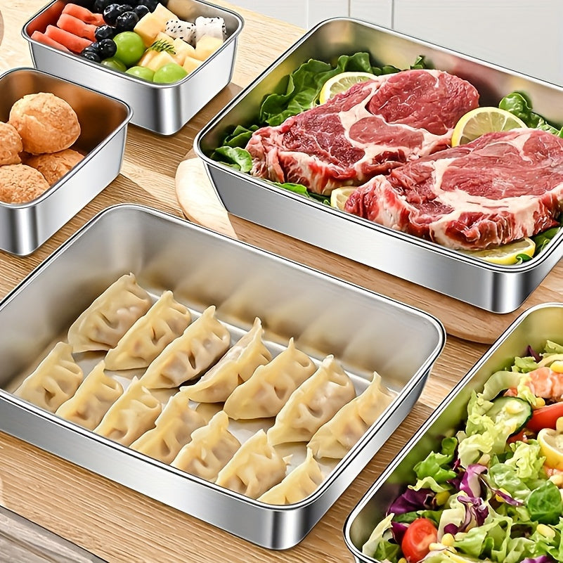 3pcs Stainless Steel Food Storage Containers, Leakproof, BPA-Free, Reusable, Easy to Clean, Stackable, Use Without Electricity, Made of Material That Can Be Used for Food Contact, with Kitchen Organizer for Refrigerator, Free