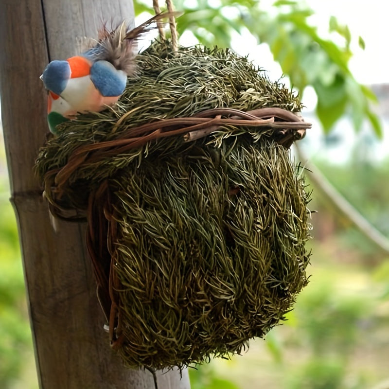 1pc Handmade Grass Bird Nest, Pine Needle Woven Parrot Nest Pearl Bird Nest Warm And Coldproof, Small Pet Ideal Hideout, Pastoral Yard Aerial Charm Round Bird House, Bird Nesting Box