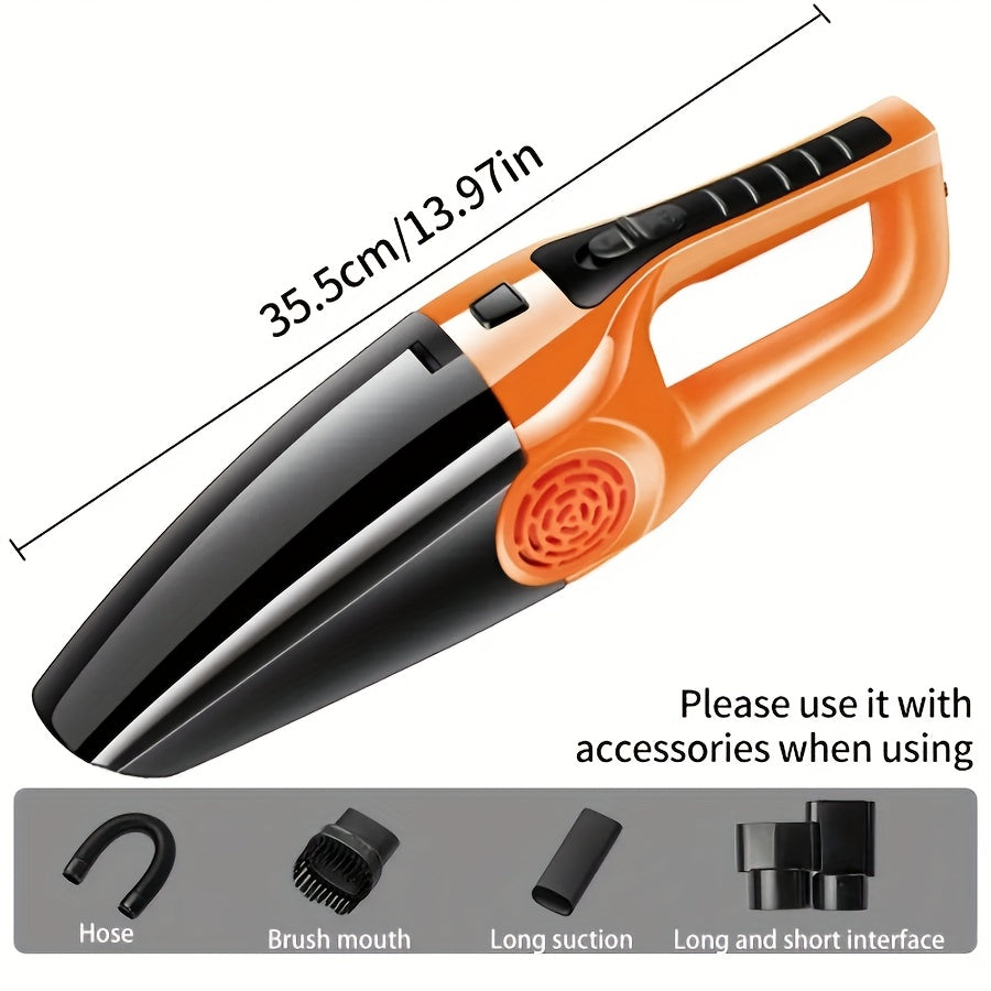 120 High Power 38000r/min Super Suction Handheld Vacuum Cleaner - Lightweight Portable Design with Long Hose, Brush & Flat Mouths, Ergonomic Handle for Home & Car Use, Car Vacuum Cleaner, Sleek Metallic Finish, Durable Constr