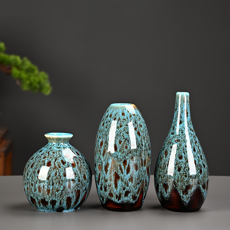 3pcs Blue Small Ceramic Flower Vases - Charming Matte Finish, Modern Boho Decor, Unique Mini Bud Vase Centerpieces For Home, Perfect For Coffee Table, Bookshelf, Mantel, Entrance