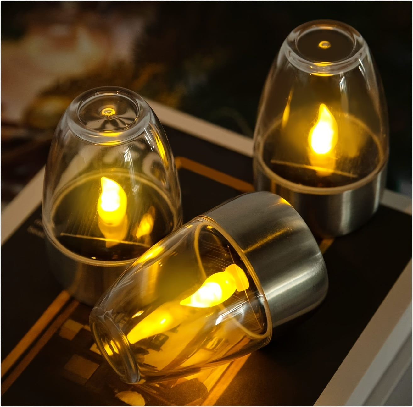 Solar Flame Set — 6 Velas LED Solares de Acero Inoxidable