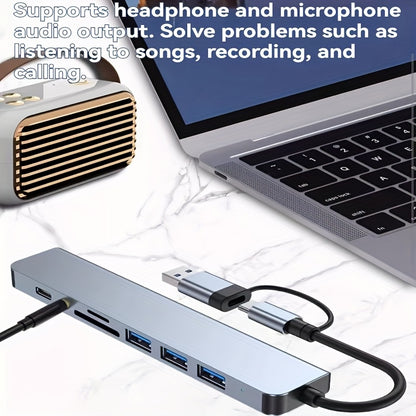 TechDock 8 — Estación de Conexión USB 3.0 Tipo-C para Laptop y PC (8 en 1)