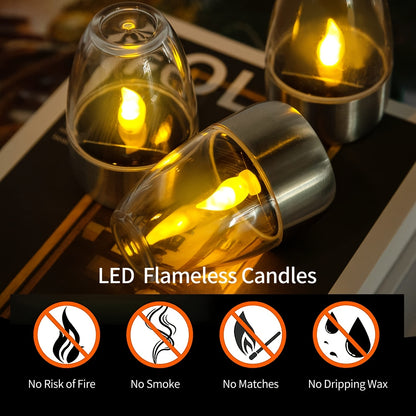Solar Flame Set — 6 Velas LED Solares de Acero Inoxidable