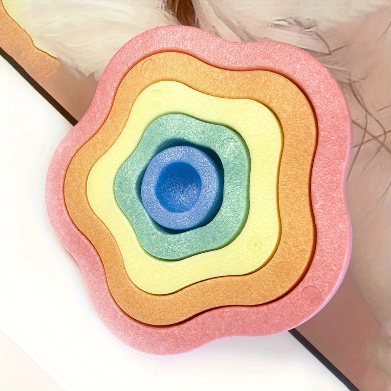 FlorEquilibrio RF — Set de 5 Piedras Sensoriales en Forma de Flor (Antideslizantes, Color Rosado, Material PP)