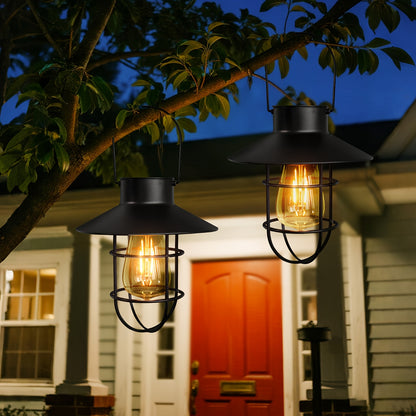 SolarGlow Vintage — Set de 2 Faroles Solares LED Colgantes para Exterior (Negro)