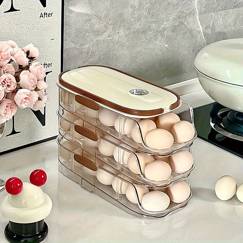Space-Saving Egg Storage Rack for Refrigerator - Automatic Rolling, Large Capacity, 1/2/3 Layers, Durable PP+PET Material, Egg Storage Box