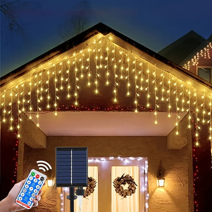 CascadaLuz AMILL — Cortina de Luces Solares para Exteriores (59,98m x 7,19m, 8 Modos con Control Remoto)