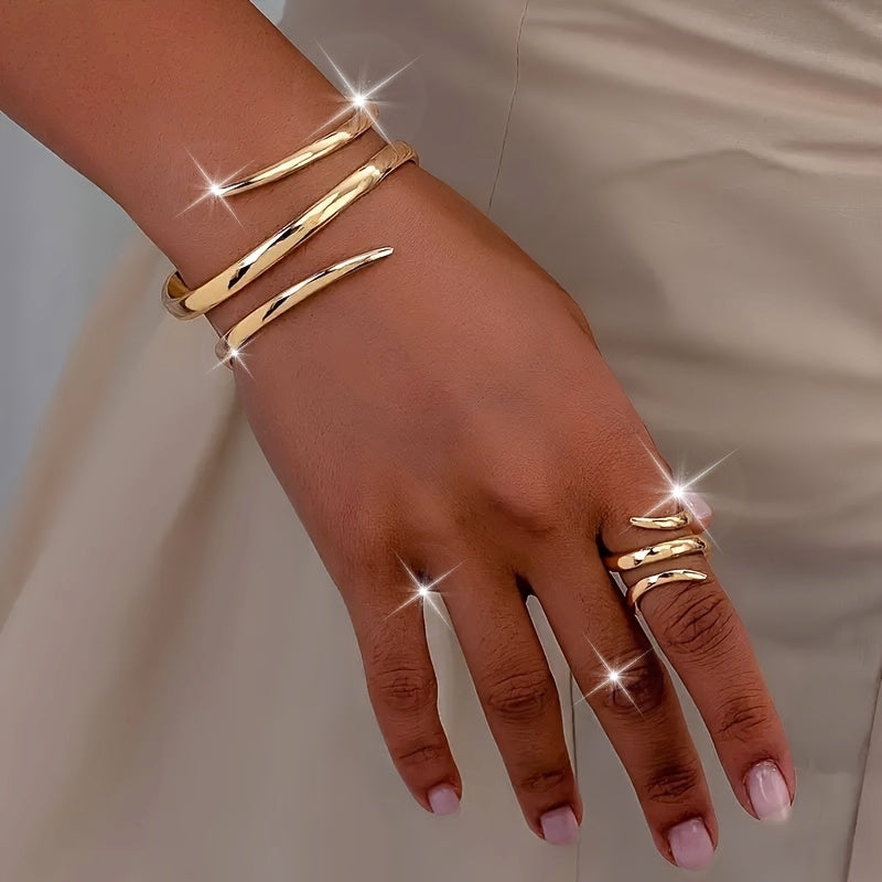 Golden Aura — Set de Pulsera y Anillo en Acero Inoxidable Dorado