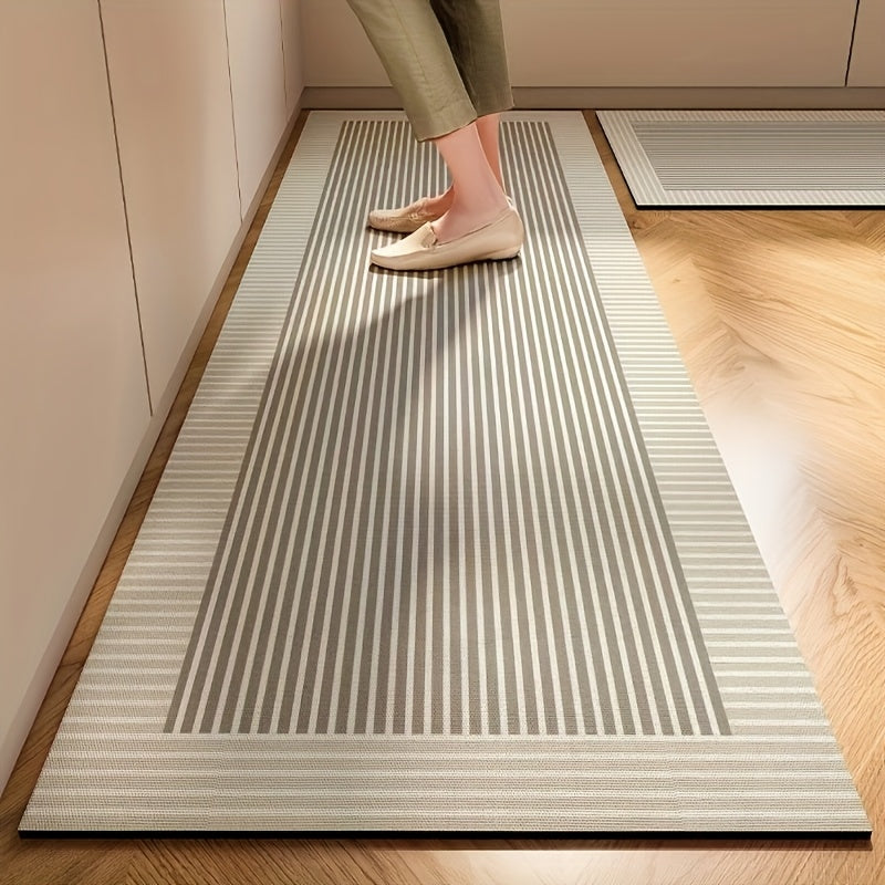1pc Nordic Style Kitchen Mat - Modern Floral Design with Stripes & Checkered Accents, Rubber Backed Machine Washable Rectangular Mat for Home Decor, Easy-Clean Durable Floor Mat